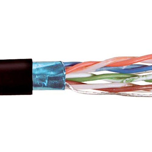 Category 5e Bulk Cable, F/UTP Foil Shielded 4-Pair 26AWG Stranded Conductor Low Smoke Zero Halogen LSZH Black, 500FT