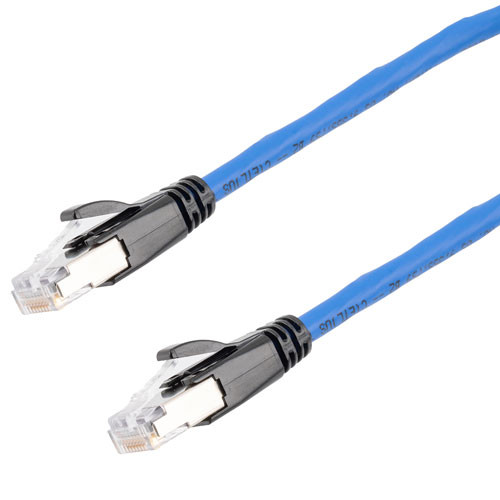 Category 6a 10gig Ethernet Patch Cable, F/UTP Shielded, RJ45, HiTemp 105C CMP Plenum Jacket, 26AWG Stranded Relaxed Style, 300V, Blue, 15F