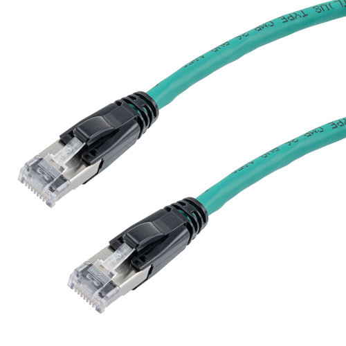 Category 6a 10gig Ethernet Patch Cable, F/UTP Shielded, RJ45, HiTemp 105C CMP Plenum Jacket, 26AWG Stranded Relaxed Style, 300V, Green, 15F