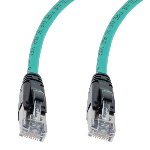 Category 6a 10gig Ethernet Patch Cable, F/UTP Shielded, RJ45, HiTemp 105C CMP Plenum Jacket, 26AWG Stranded Relaxed Style, 300V, Green, 50F