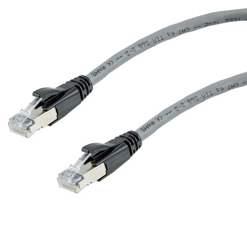 Category 6a 10gig Ethernet Patch Cable, F/UTP Shielded, RJ45, HiTemp 105C CMP Plenum Jacket, 26AWG Stranded Relaxed Style, 300V, Gray, 15F