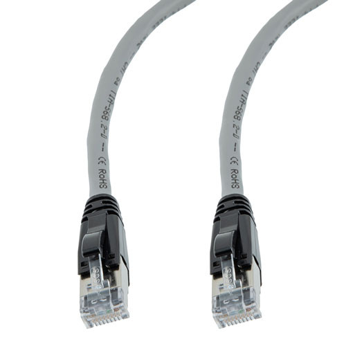 Category 6a 10gig Ethernet Patch Cable, F/UTP Shielded, RJ45, HiTemp 105C CMP Plenum Jacket, 26AWG Stranded Relaxed Style, 300V, Gray, 2F