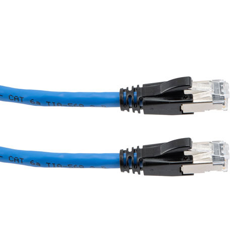 Category 6a 10gig Ethernet Patch Cable, F/UTP Shielded, RJ45, Riser CMR/CMG Jacket, 26AWG Stranded Relaxed Style, 300V, Blue, 1FT
