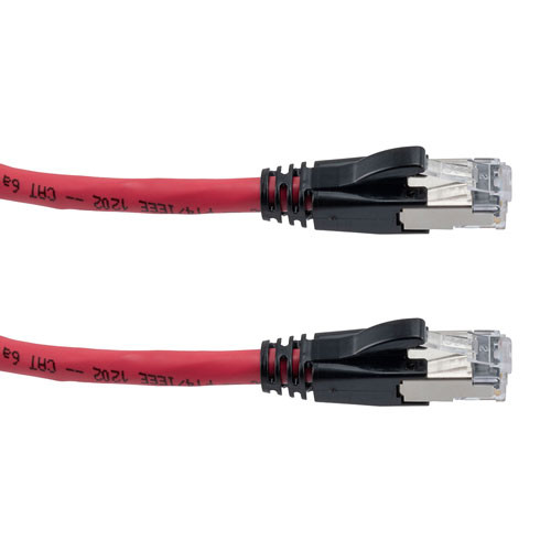 Category 6a 10gig Ethernet Patch Cable, F/UTP Shielded, RJ45, CMR Riser CMG Jacket, 26AWG Stranded Relaxed Style, 300V, Red, 15F