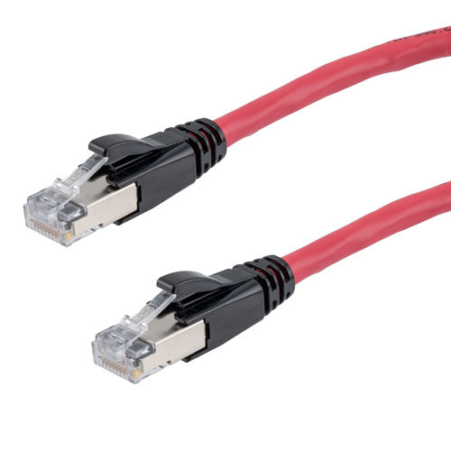 Category 6a 10gig Ethernet Patch Cable, F/UTP Shielded, RJ45, CMR Riser CMG Jacket, 26AWG Stranded Relaxed Style, 300V, Red, 50F