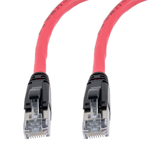 Category 6a 10gig Ethernet Patch Cable, F/UTP Shielded, RJ45, CMR Riser CMG Jacket, 26AWG Stranded Relaxed Style, 300V, Red, 75F