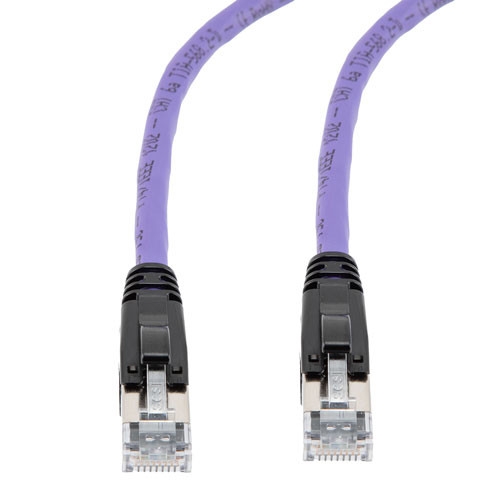 Category 6a 10gig Ethernet Patch Cable, F/UTP Shielded, RJ45, Riser CMR/CMG Jacket, 26AWG Stranded Relaxed Style, 300V, Violet, 1FT