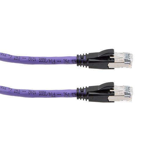 Category 6a 10gig Ethernet Patch Cable, F/UTP Shielded, RJ45, Riser CMR/CMG Jacket, 26AWG Stranded Relaxed Style, 300V, Violet, 2FT