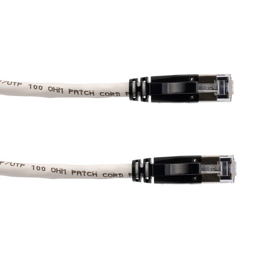 Category 6a 10gig Ethernet Patch Cable, F/UTP Shielded, RJ45, CMR Riser CMG Jacket, 26AWG Stranded Relaxed Style, 300V, White, 15F