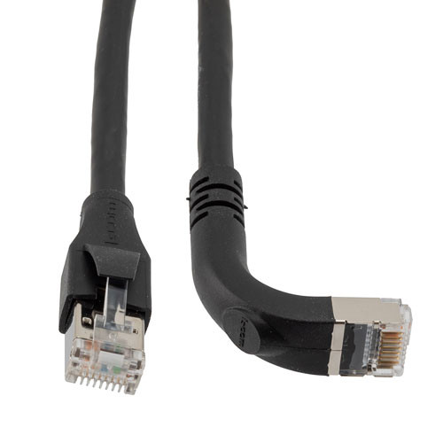 Ethernet 6a 10gig Right-Angle Patch Cable, F/UTP Shielded, 26AWG, RJ45 Straight to Down, LSZH, Black, 15 FT