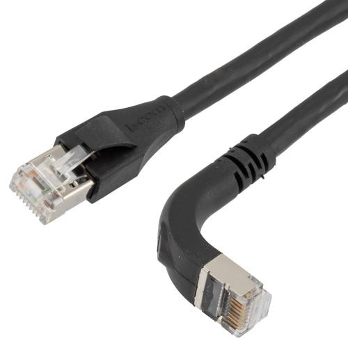 Ethernet 6a 10gig Right-Angle Patch Cable, F/UTP Shielded, 26AWG, RJ45 Straight to Down, LSZH, Black, 2 FT