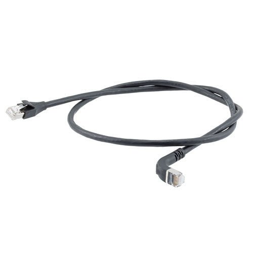 Ethernet 6a 10gig Right-Angle Patch Cable, F/UTP Shielded, 26AWG, RJ45 Straight to Down, LSZH, Black, 7 FT