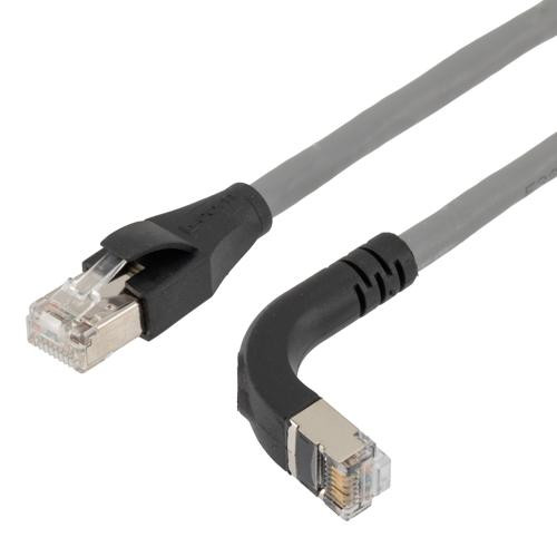 Ethernet 6a 10gig Right-Angle Patch Cable, F/UTP Shielded, 26AWG, RJ45 Straight to Down, LSZH, Gray, 1 FT