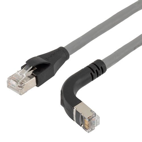 Ethernet 6a 10gig Right-Angle Patch Cable, F/UTP Shielded, 26AWG, RJ45 Straight to Down, LSZH, Gray, 20 FT