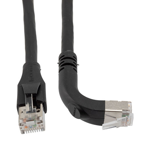 Ethernet 6a 10gig Right-Angle Patch Cable, F/UTP Shielded, 26AWG, RJ45 Straight to Up, LSZH, Black, 10 FT