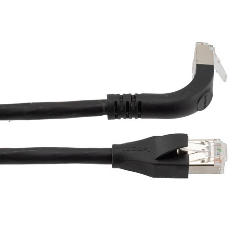 Ethernet 6a 10gig Right-Angle Patch Cable, F/UTP Shielded, 26AWG, RJ45 Straight to Up, LSZH, Black, 15 FT