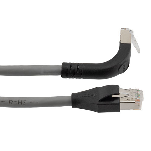 Ethernet 6a 10gig Right-Angle Patch Cable, F/UTP Shielded, 26AWG, RJ45 Straight to Up, LSZH, Gray, 1 FT