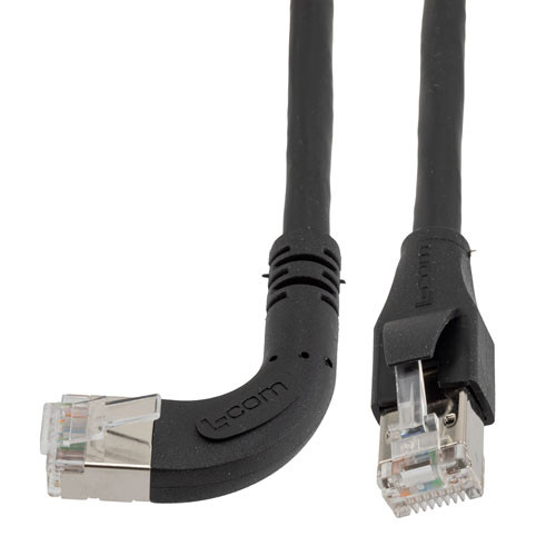 Ethernet 6a 10gig Right-Angle Patch Cable, F/UTP Shielded, 26AWG, RJ45 Straight to Left, LSZH, Black, 10 FT