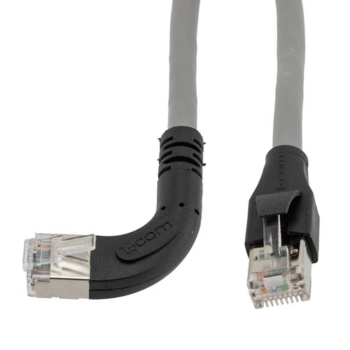 Ethernet 6a 10gig Right-Angle Patch Cable, F/UTP Shielded, 26AWG, RJ45 Straight to Left, LSZH, Gray, 5 FT