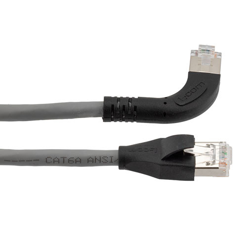 Ethernet 6a 10gig Right-Angle Patch Cable, F/UTP Shielded, 26AWG, RJ45 Straight to Right, LSZH, Gray, 5 FT