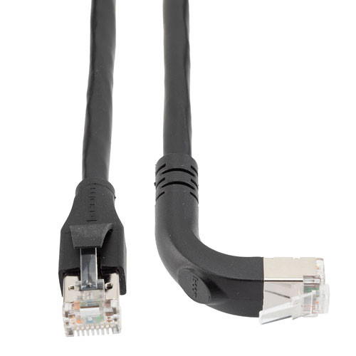 Ethernet Category 6a 10gig Right Angle Patch Cable, F/UTP Shielded, 26AWG, RJ45 Straight to Up, CMX PVC, Black, 20.0 ft