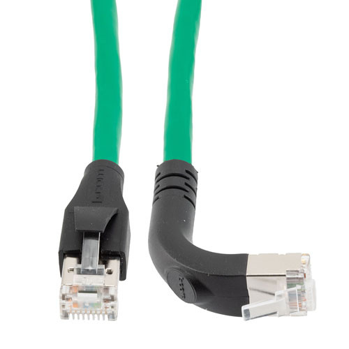 Ethernet Category 6a 10gig Right Angle Patch Cable, F/UTP Shielded, 26AWG, RJ45 Straight to Up, CMX PVC, Green, 20.0 ft
