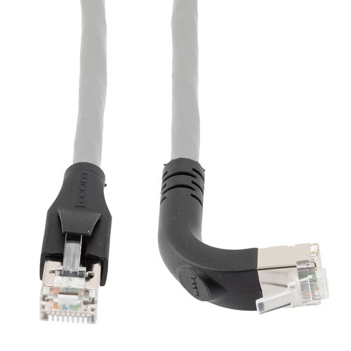 Ethernet Category 6a 10gig Right Angle Patch Cable, F/UTP Shielded, 26AWG, RJ45 Straight to Up, CMX PVC, Gray, 1.0 ft