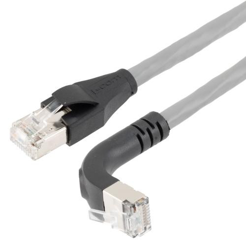 Ethernet Category 6a 10gig Right Angle Patch Cable, F/UTP Shielded, 26AWG, RJ45 Straight to Up, CMX PVC, Gray, 2.0 ft