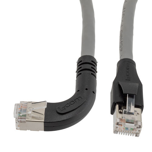 Ethernet Category 6a 10gig Right Angle Patch Cable, F/UTP Shielded, 26AWG, RJ45 Straight to Left, CMX PVC, Gray, 1.0 ft
