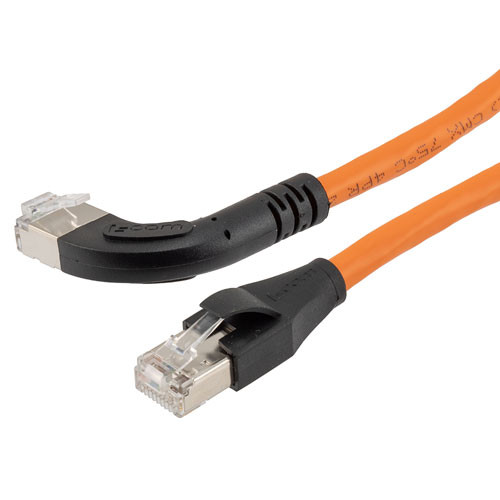 Ethernet Category 6a 10gig Right Angle Patch Cable, F/UTP Shielded, 26AWG, RJ45 Straight to Left, CMX PVC, Orange, 10.0 ft