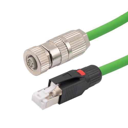 Profinet Type B/C Cat5e Cable IP67 M12 D-Code Female-RJ45 Double Shielded 22AWG Stranded High Flex Industrial Outdoor PLTC TPE Green 10m
