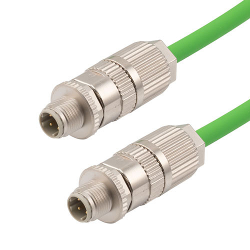 Profinet Type B/C Cat5e Cable IP67 M12 D-Code Male-Male Double Shielded 22AWG Stranded High Flex Industrial Outdoor PLTC TPE Green 0.5m