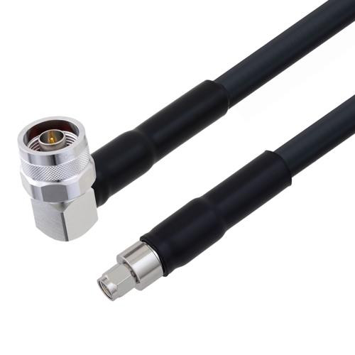 Low Loss N Male Right Angle to SMA Male Cable Assembly using LMR-400-UF Coax With Times Microwave Components with HeatShrink - LCCA9958-FT5