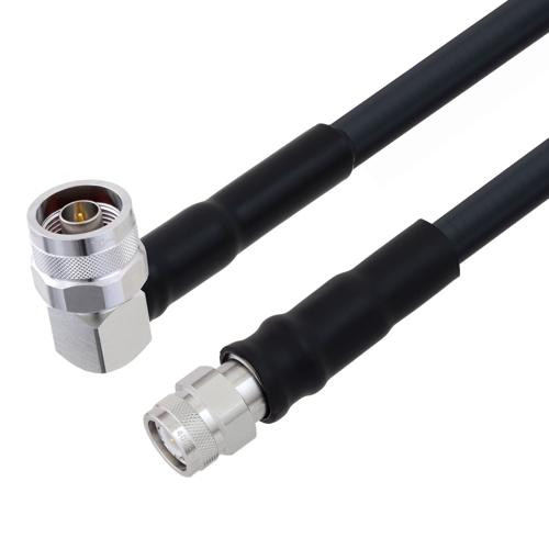 Low Loss N Male Right Angle to TNC Male Cable Assembly using LMR-400-UF Coax With Times Microwave Components with HeatShrink - LCCA9960-FT1