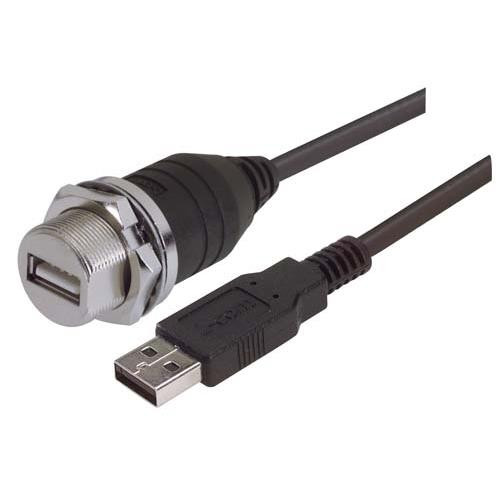 USB Cable, Shielded Waterproof Panel Mount Type A Female - Standard Type A Male, 1.0m