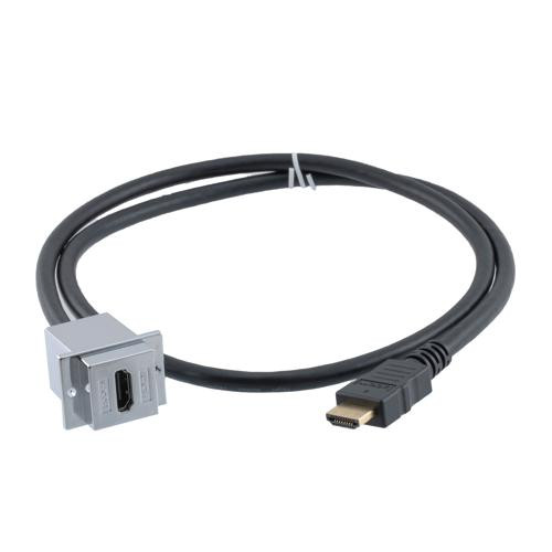 High Speed HDMI Cable with Ethernet, Shielded Panel Mount HDMI Female (Jack) to HDMI Male (Plug), PVC Jacket, Black, 1 M