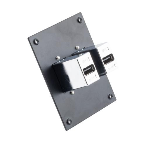 Universal Sub-Panel, with Two USB 3.0 High Retention, A Type Female to A Type Female Couplers, Chrome Plated Shielded ABS, Silver