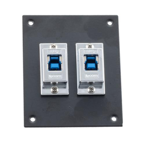 Universal Sub-Panel, with Two USB 3.0, B Type Female to A Type Female Couplers, Chrome Plated Shielded ABS Housing, Silver
