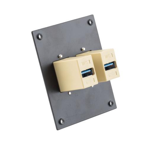 Universal Sub-Panel, with Two USB 3.0, B Type Female to A Type Female Couplers, ABS Housing, Ivory