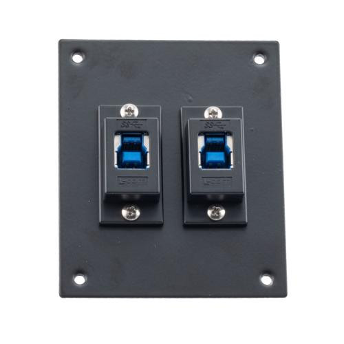 Universal Sub-Panel, with Two USB 3.0, B Type Female to A Type Female Couplers, ABS Housing, Black