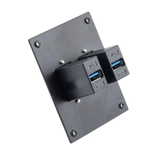 Universal Sub-Panel, with Two USB 3.0, A Type Female to A Type Female Couplers, ABS Housing, Black