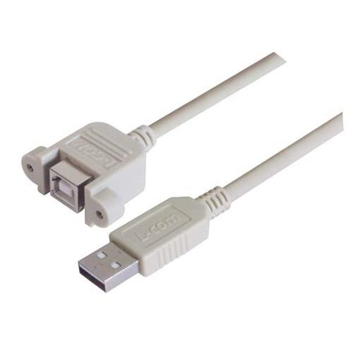 USB Type B Coupler, Female Bulkhead/Type A Male, 0.75M