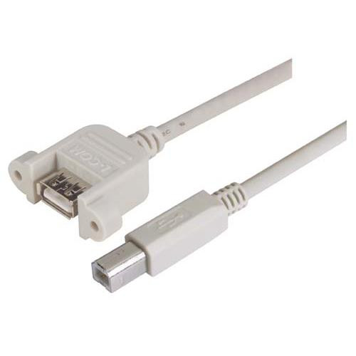USB Type A Coupler, Female Bulkhead/Type B Male, 1.0m