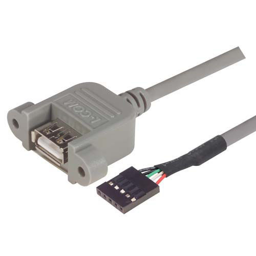 USB Type A Adapter, Female Bulkhead/Female Header 0.75M