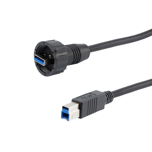 Waterproof USB 3.0 Cable Assembly, IP67 A Male to Standard B Male, 30/24AWG, PVC Jacket, Black, 1.5M