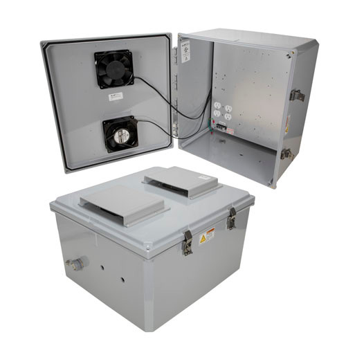 18x16x10 Polycarb Weatherproof NEMA 3R Encl, 120VAC Mnt Plate Solid State Pwr Svr Cntrl Fans Drk Gry