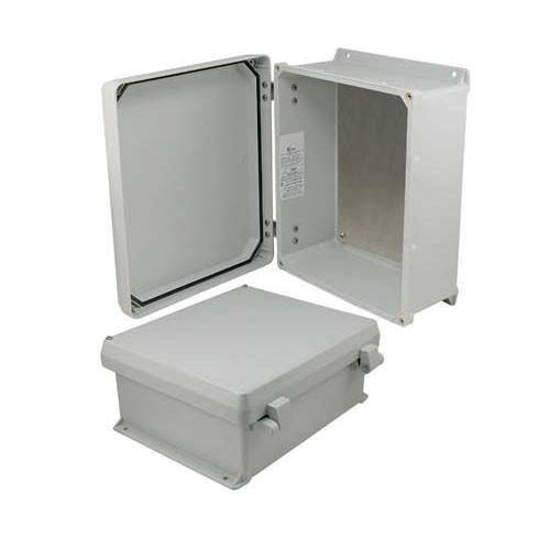 12x10x5 Inch UL® Listed Weatherproof NEMA 4X Enclosure w/Aluminum Mount Plate, Non-Metallic Hinges