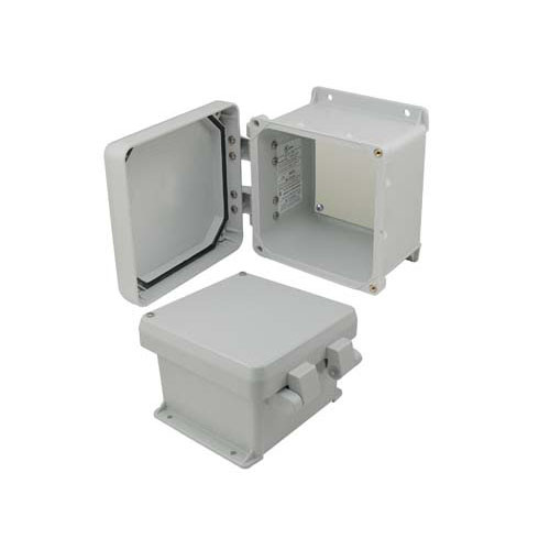 6x6x4 Inch UL® Listed Weatherproof NEMA 4X Enclosure, Non-Metal Mounting Plate, Non-Metallic Hinges