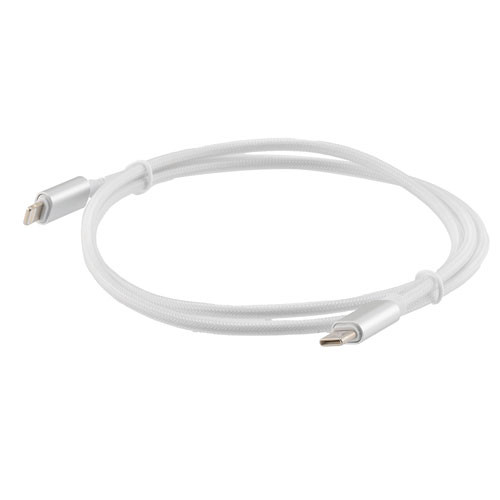 USB 2.0 Cable Assembly, USB 2.0 Type C Male to Lightning Compatible Male, Nylon Braid, White, 1M
