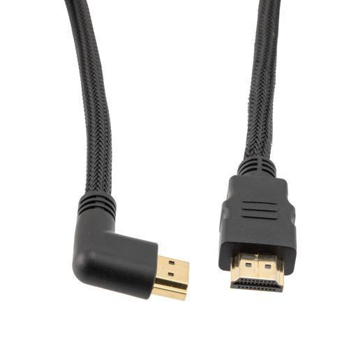 HDMI 2.0 90 degree Left Angle, M/M, Black PVC Shell with black nylon braid cable, Support 4K@60HZ, 1M
